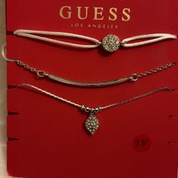 3 Pack Silver Bracelets With Rhinestones,(by GUESS)