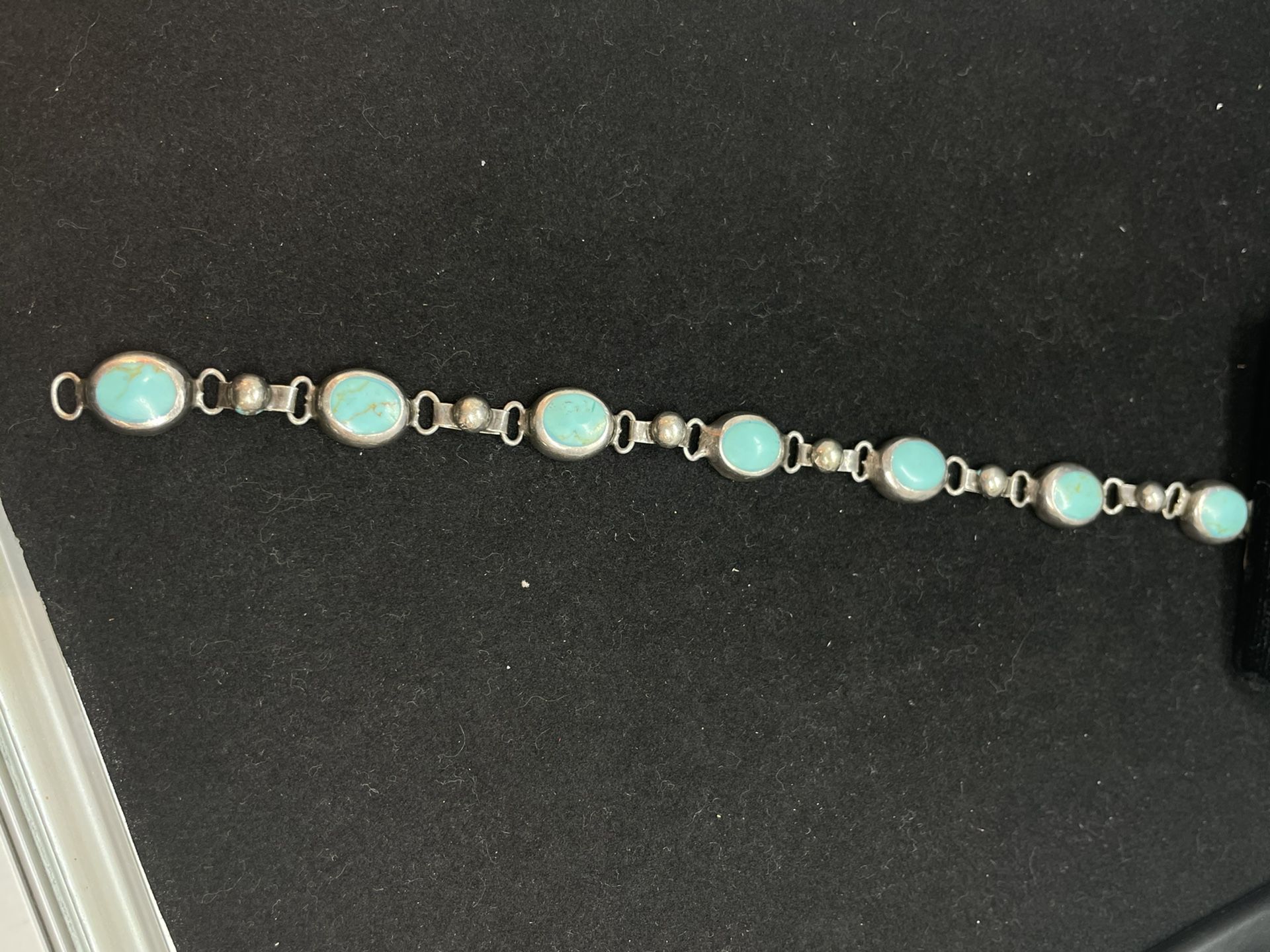 Silver Bracelet w/ 7 Turquoise Stones