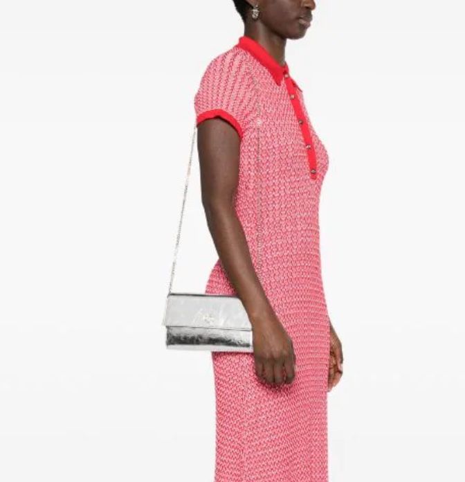 NWT MAJE METALLIC SILVER CONVERTIBLE CLUTCH/SHOULDER BAG WITH CHAIN STRAP