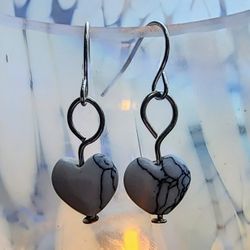 White Howlite And Silver Heart Earrings