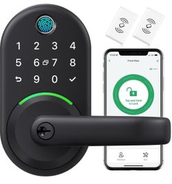 Smart Door Handle Lock with Keypad, Yamiry Fingerprint Knob for Front Door Keyless Entry Digital Lock, Deadbolt with APP, Generate Passcode Remotely,