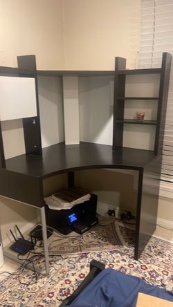 Dark Brown Corner Desk with Hutch Shelves