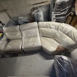 Macy’s Off-White Leather Modular Sectional – 3-Piece Set (Power + Armless + Corner)