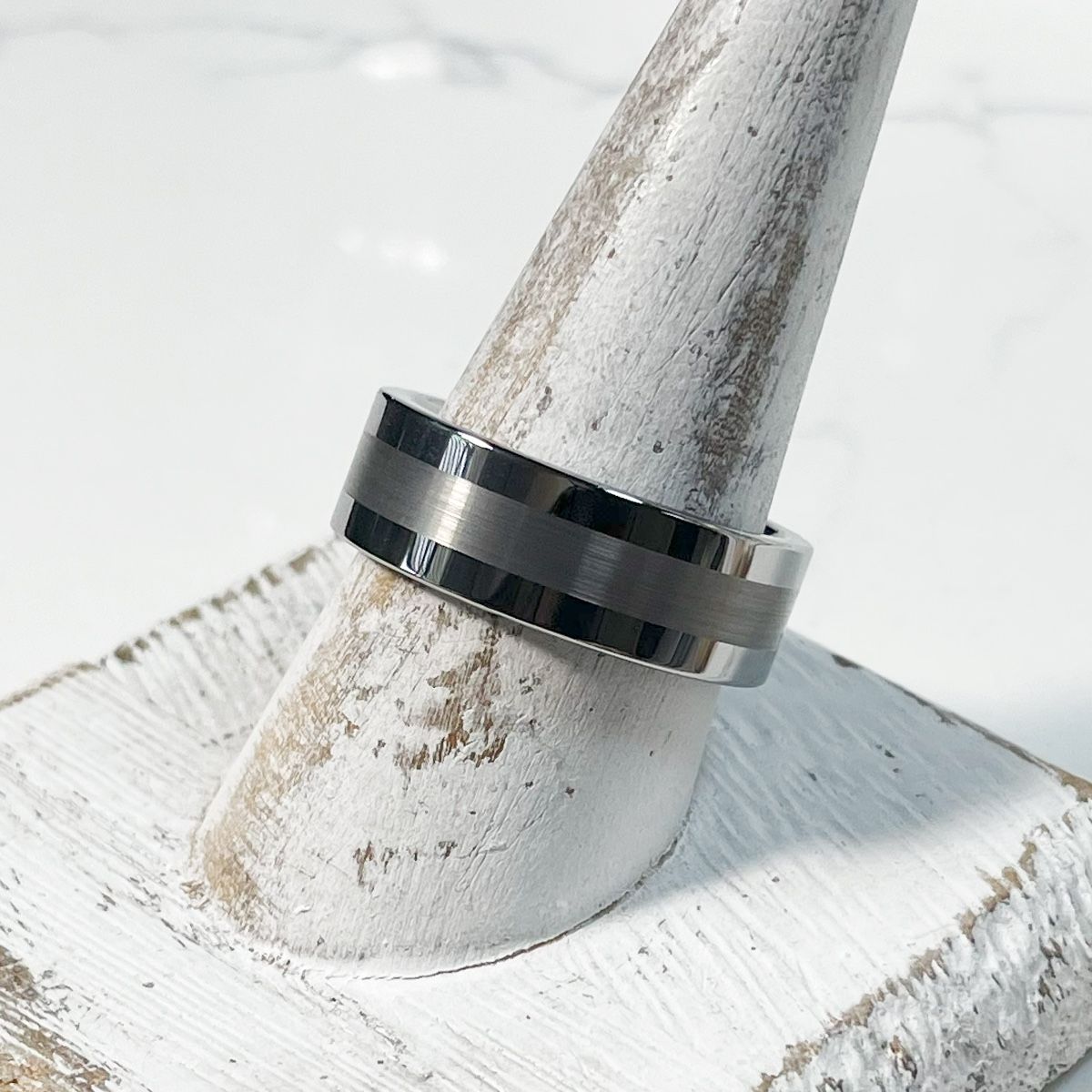 8mm Tungsten Wedding Ring for Men Flat Surface Brushed Center and Polished Sides Comfort Fit Size SZ 10