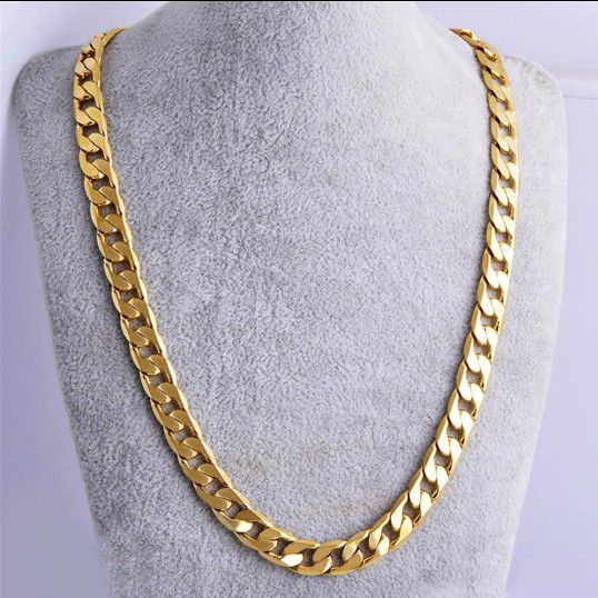 Men's Boy Stainless Steel 18K Gold Plated Curb Cuban Chain Necklace Jewelry 24"
