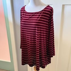 Lauren Ralph Lauren Burgandy Striped Long Sleeves Blouse Sz 3XL