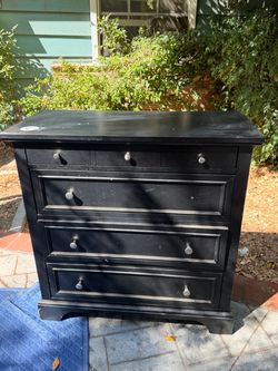 Solid Wood Cabinet Dresser 4 Drawers Black