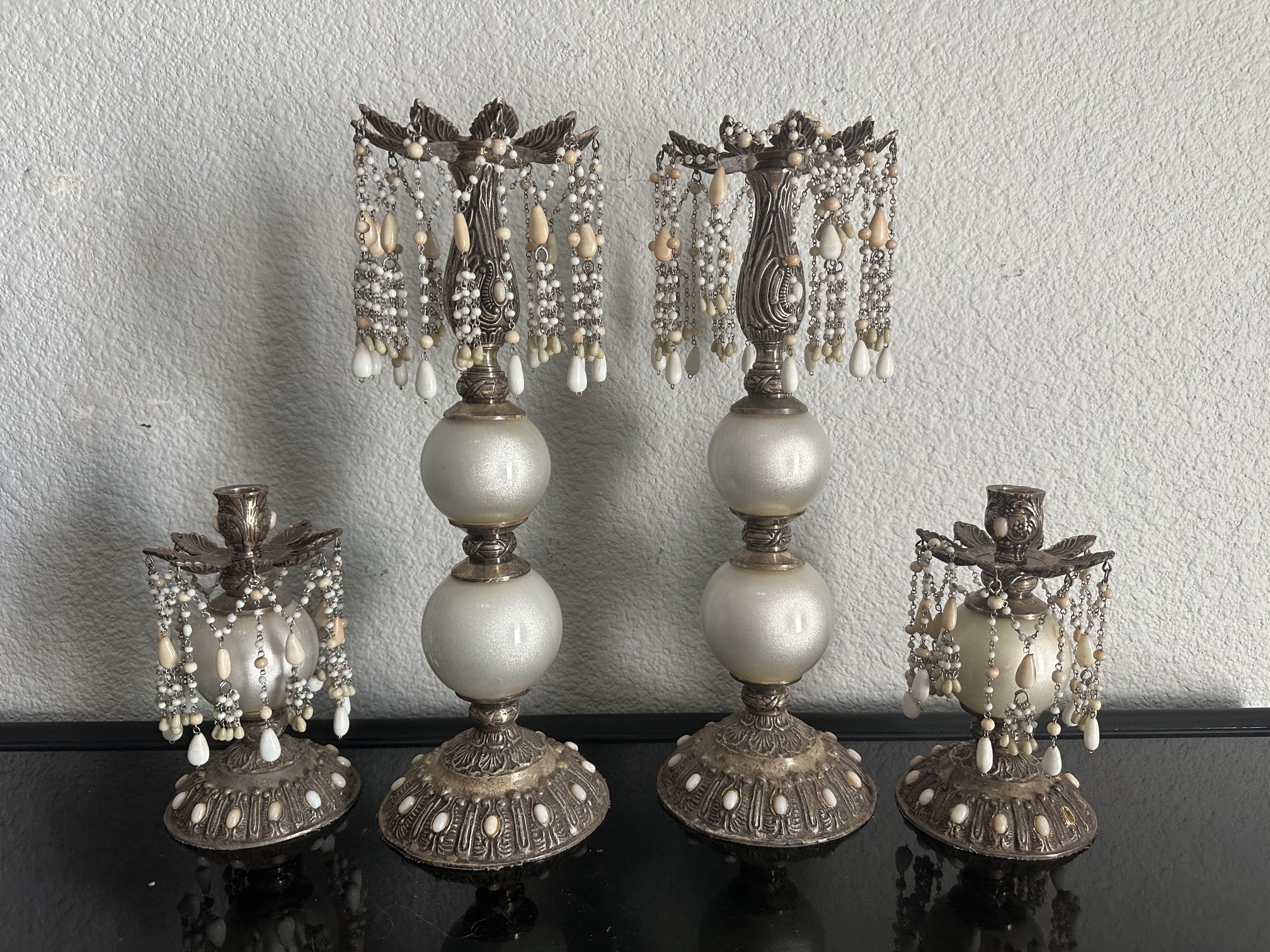 BOMBAY COMPANY BEADED Vintage Silver Candle Sticks