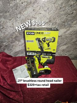 New ryobi 18v Brushless 21° round head nailer $329+tax retail