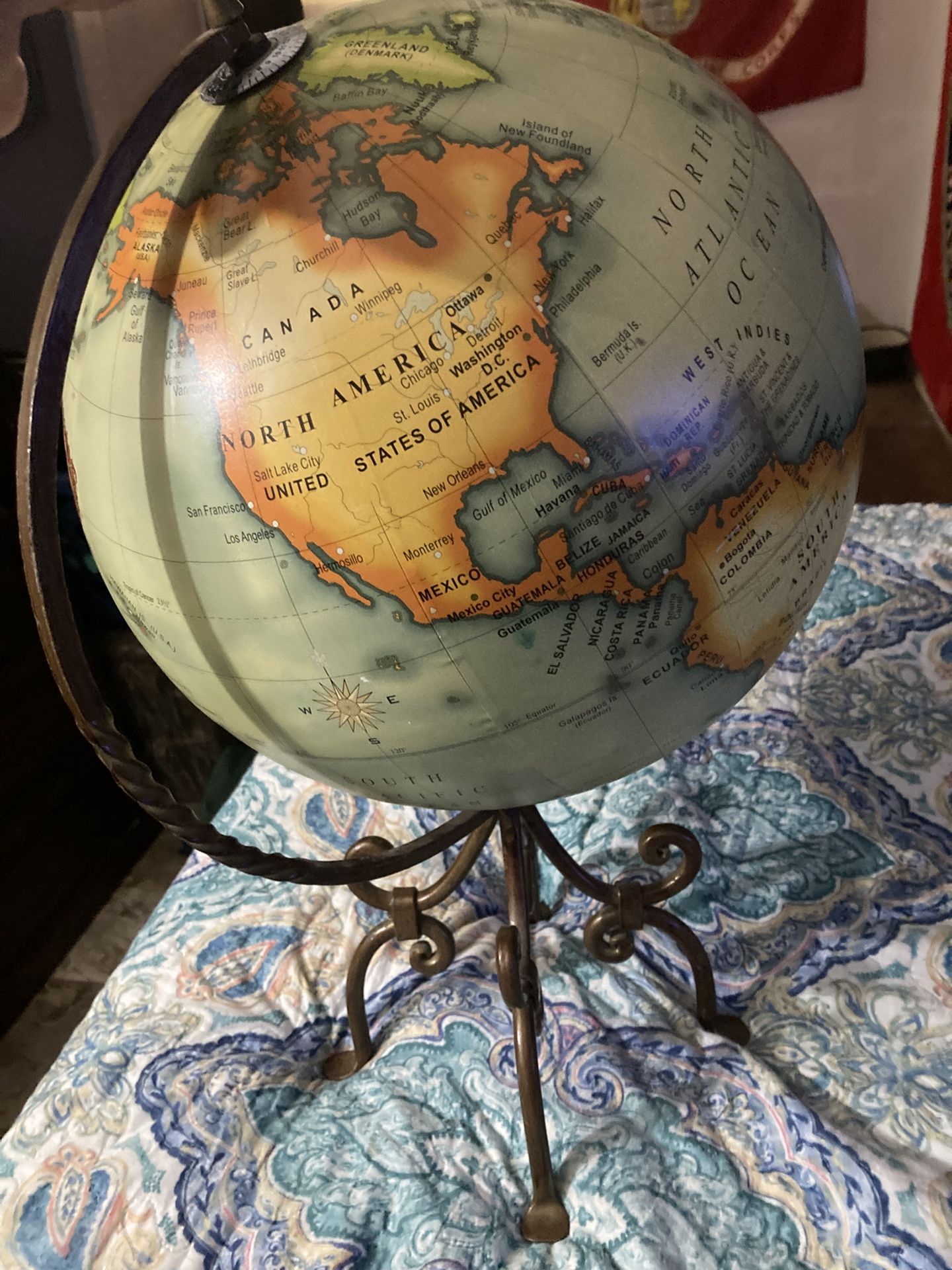 Vintage Globe With Brass Stand