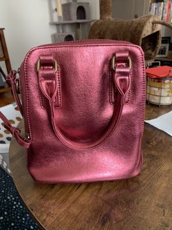 Used Red Malibu Skye Triple Compartment Faux Leather Satchel With Dust Bag