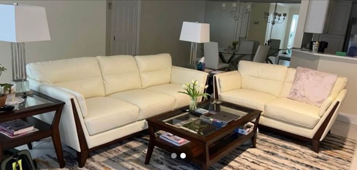 Set of 3 deep brown wooden tables with glass inserts!
