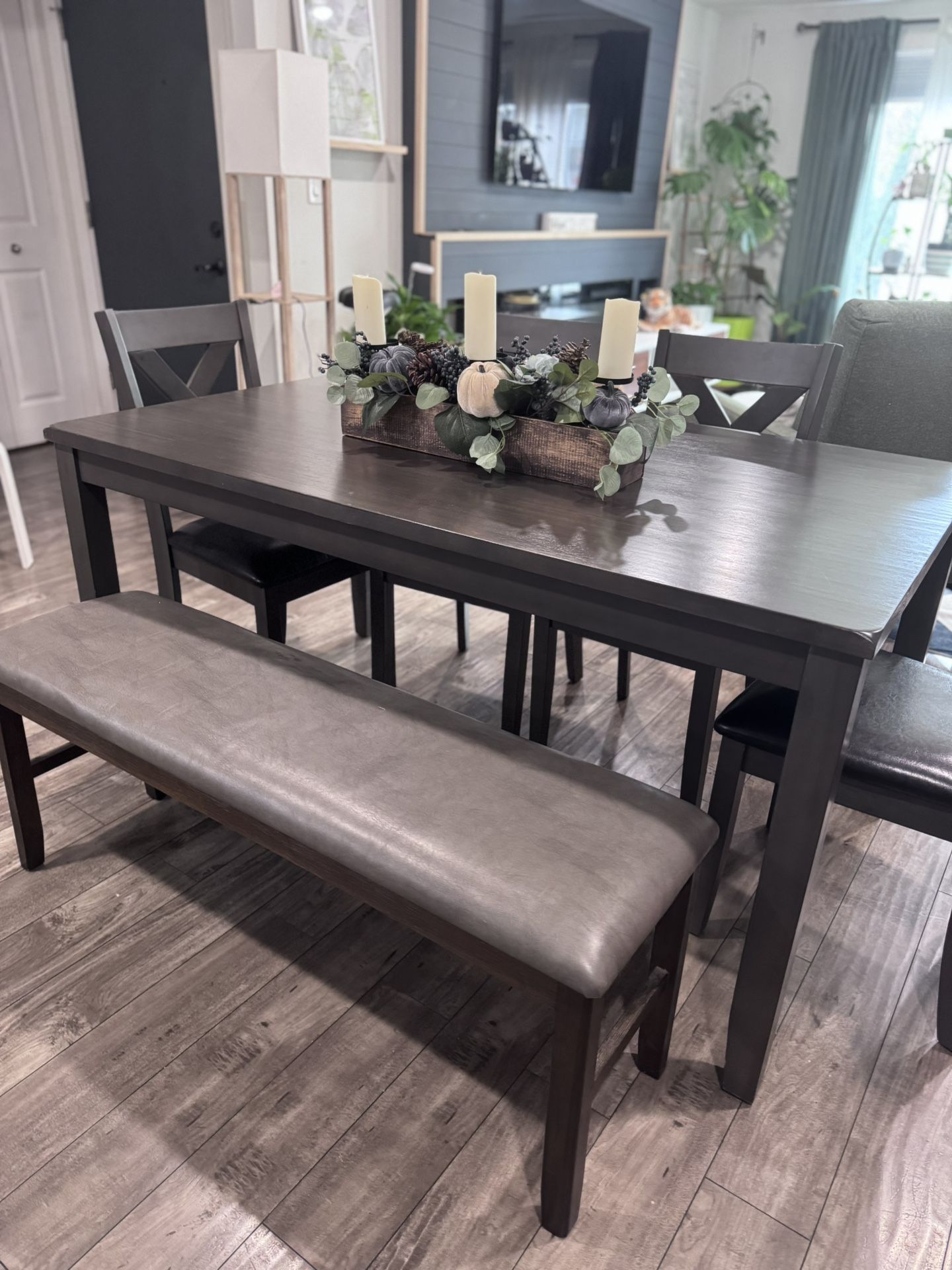 Dining Table With 4 Chairs and Bench Set