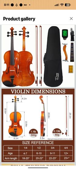 FINO 4/4 Violin Full Size Kit for Beginners (Plywood, Full) (wood)
New in box 
Originally $120
