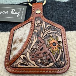 Myra Bag “Steer Head Pass” / Hairon Hand Tooled Leather Key Fob Key Chain NWT