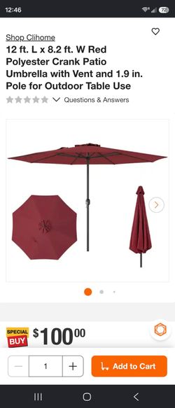 Clihome 12 ft Red Crank Patio Umbrella