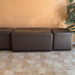 Brown Leather Ottoman Set