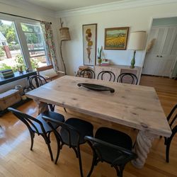 Modern Farmhouse Dining Table Set, 8 Chairs, Barley Twist Legs