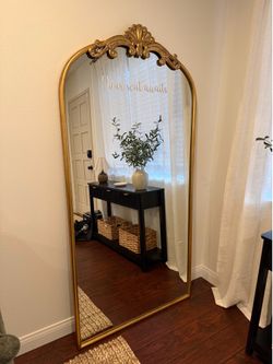 Gold Arched Ornate Floor Mirror (36”x72”)