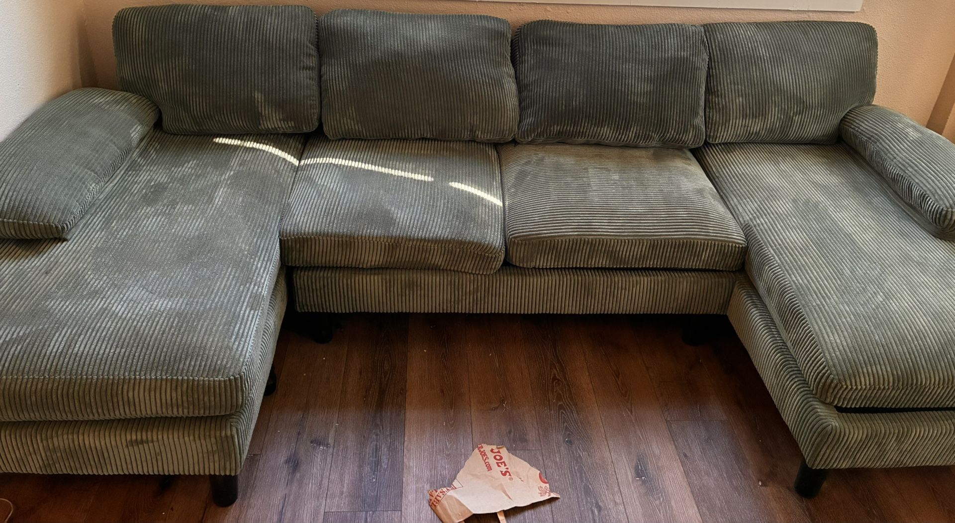 Green Corduroy 3-Piece Sectional Sofa – Like New 