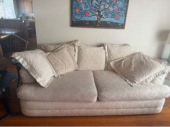 2 super comfortable, cozy, (worn) large white couches