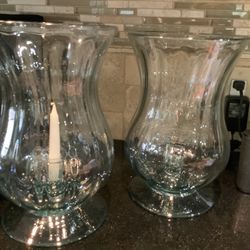 blue art glass hand blown candle holder  made in Mexico 12” Tall $150 PAIR / Echos En Mexico Vidrio Soplado Par De2 Pick Up SYLMAR 91342