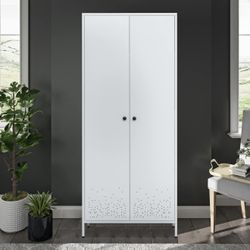 Bedroom Armoires, White Metal Armoire with Hanging Rod, Adjustable Shelves, 20" D x 31.5" W x 74" H - White