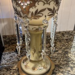 Antique Bohemian Czech Mantle Luster Lamp Crystal 