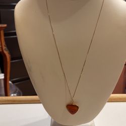 Heart Shaped Real Amber18 Inch 14kt Gold Necklace