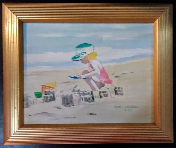 Original fine art framed Girl on Beach signed watercolor Gary Calabro