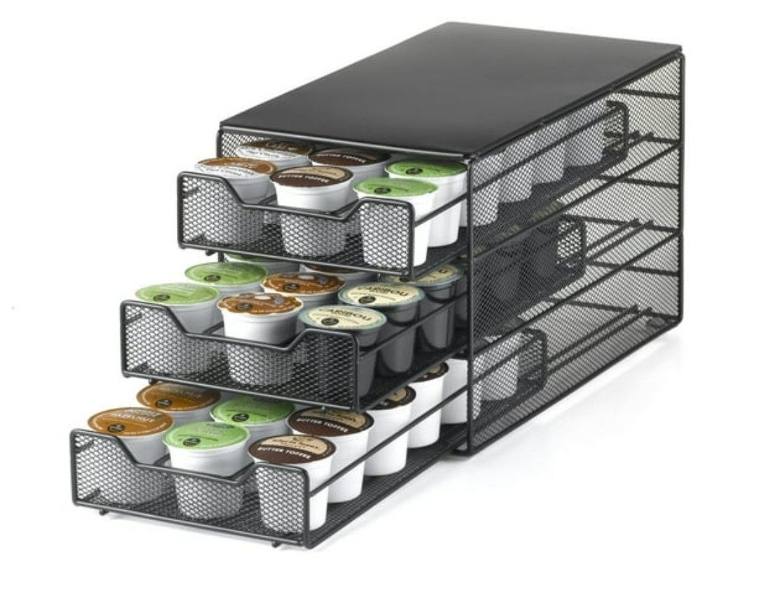 Coffee K-Cup Storage Caddy - 3 Drawers Black Metal