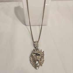 NEW SILVER LION KING NECKLACE 