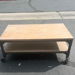 Industrial Coffee Table With Metal Castors