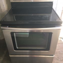 WHIRLPOOL STAINLESS STEEL FLAT TOP STOVE OVEN RANGE CONVECTION 5 BURNER WORKS LOOKS PERFECT
