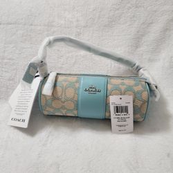NWT COACH Nolita Barrel Bag Signature Jacquard Top Handle Purse CU003 Faded Blue