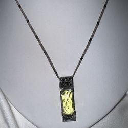 Stunning Vintage Sterling & Marcasite Lemon Quartz Pendant on Sterling Diamond cut Chain  