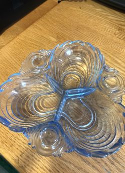Vintage Clear Blue Pressed Glass Bowl