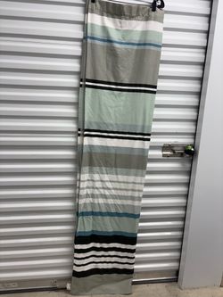 Striped Rod Pocket Cotton Curtain Panel Gray Blue White Black Opaque