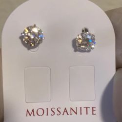 Rhodium Plated 925 Sterling Silver Moissonite VVS1 Stone  Push Back Earring 6MM.
