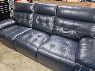 Dark Blue Leather Power Reclining Sofa