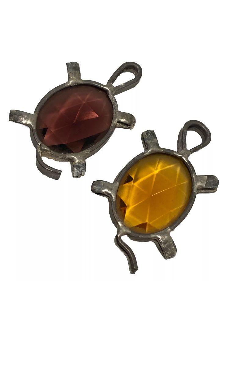 Vintage turtle figurine sun catcher faceted glass Art MCM amber purple metal LOT