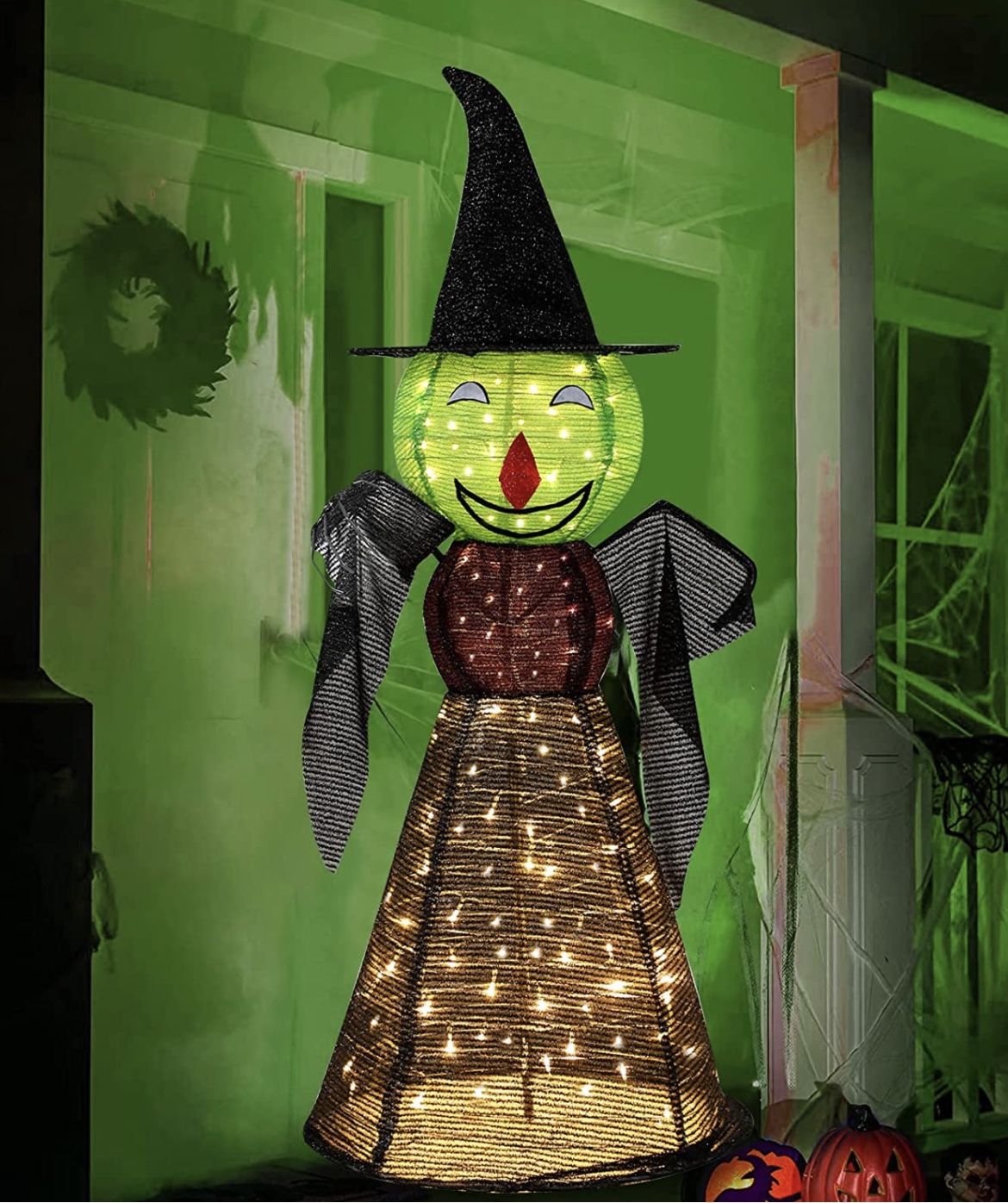 Halloween Decoration with Lights, 4FT Collapsible Witch Lights with Built-in 100 LED Lights