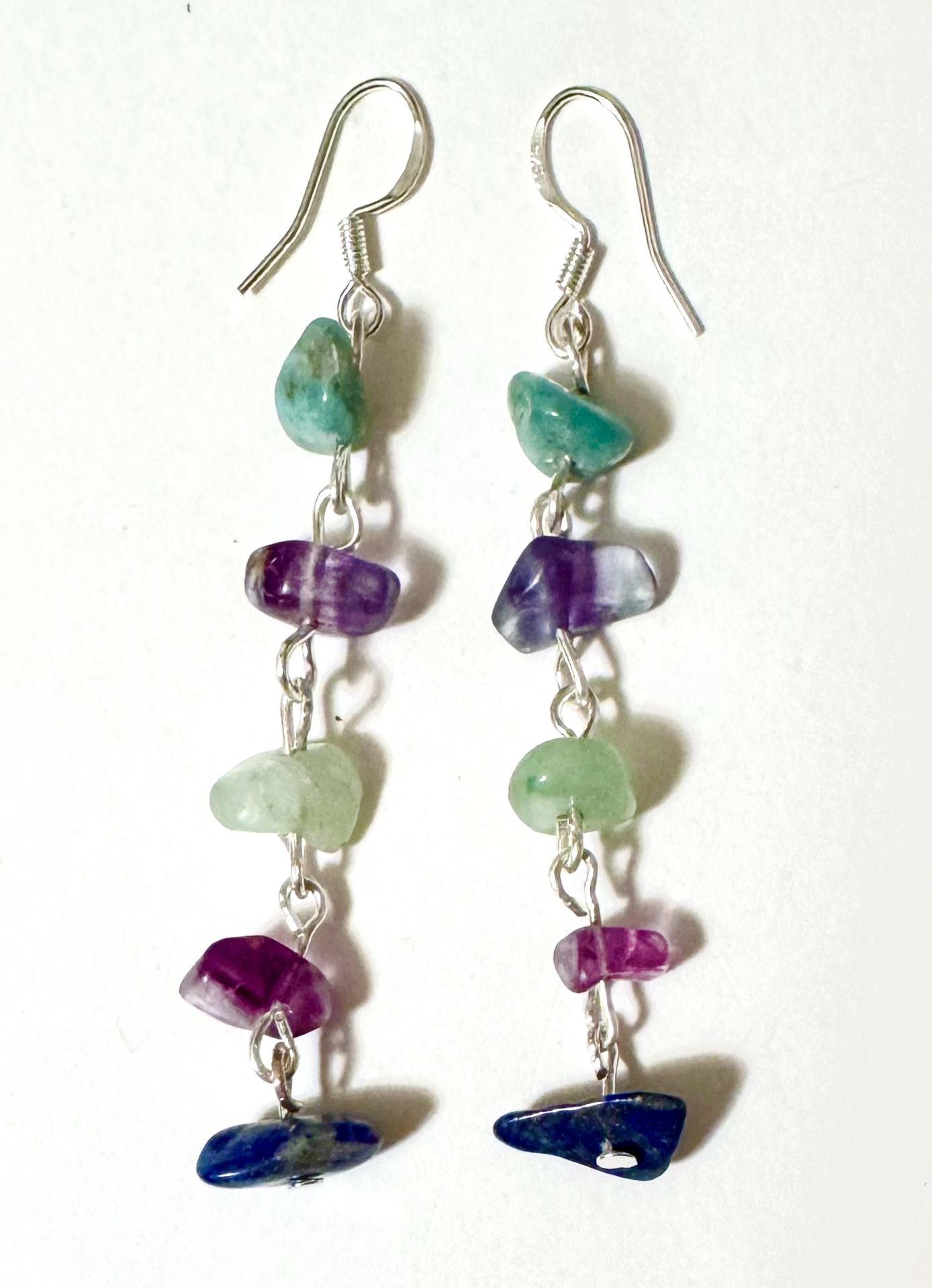 Natural Fluorite And Agate Earrings