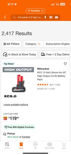 Milwaukee 5.0 High Output Battery