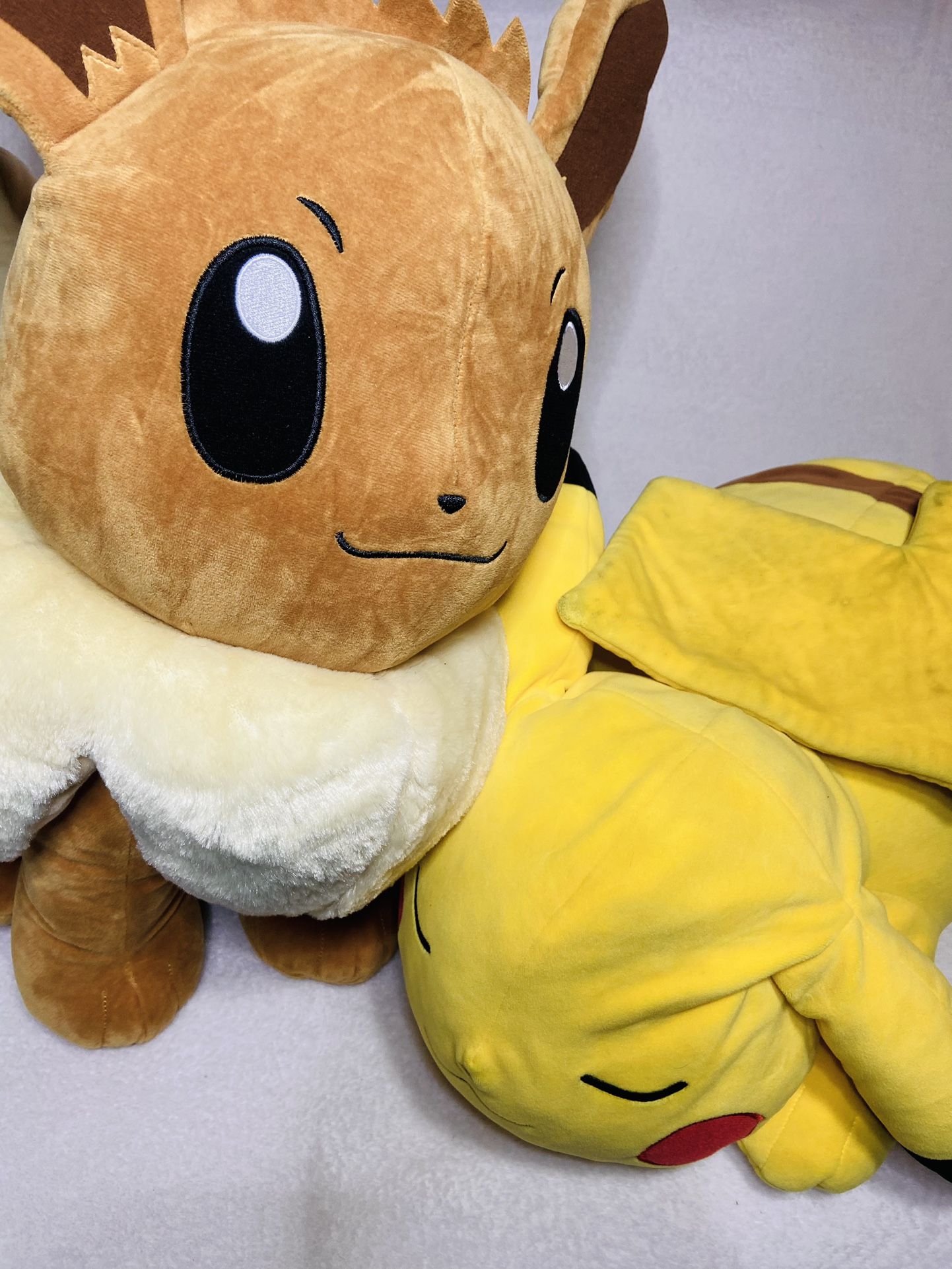 18” 2022 Pokemon Game Freak Jumbo Eevee + 17” Sleeping Pikachu Plush