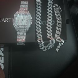 Moissanite Watch, Chain And Wrist Chain