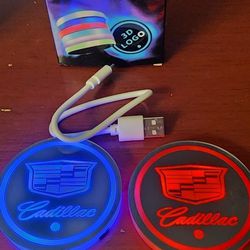 2 Cadillac Led Color Changing USB Car Cupholder Coasters.  Other Cars Available.  SHIPPING AVAILABLE 