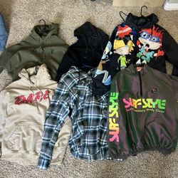 Men’s Hoodie / Streetwear Bundle (6) – Obey, Nickelodeon, Surf Style – L/XL