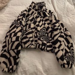 Urban Outfitters Olivia Sherpa Fleece Zip Up Jacket Butterfly