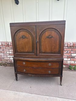 Antique Wooden Armoire with Floral Inlay